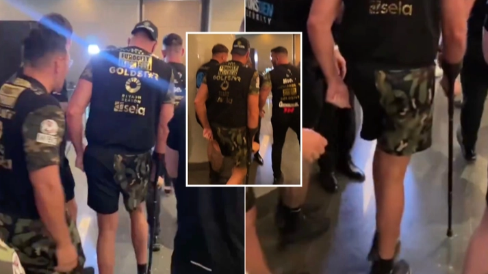 Tyson Fury spotted on CRUTCHES moments before John Fury headbutt as doubts raised over Oleksandr Usyk fight