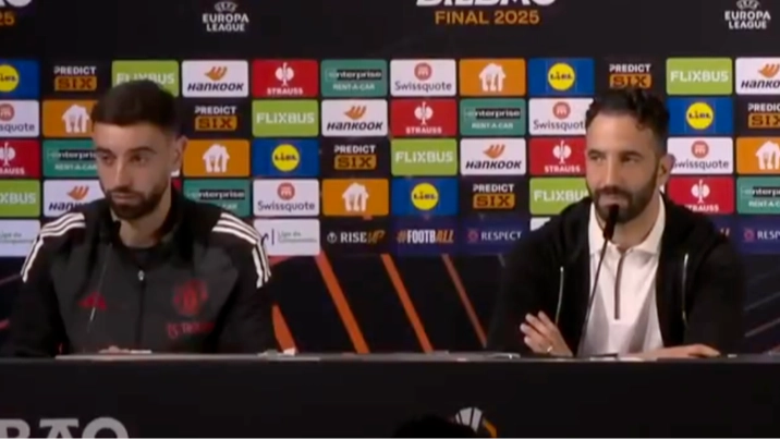 Bruno Fernandes interrupts reporter with telling comment about Ruben Amorim's future ahead of critical Europa League final