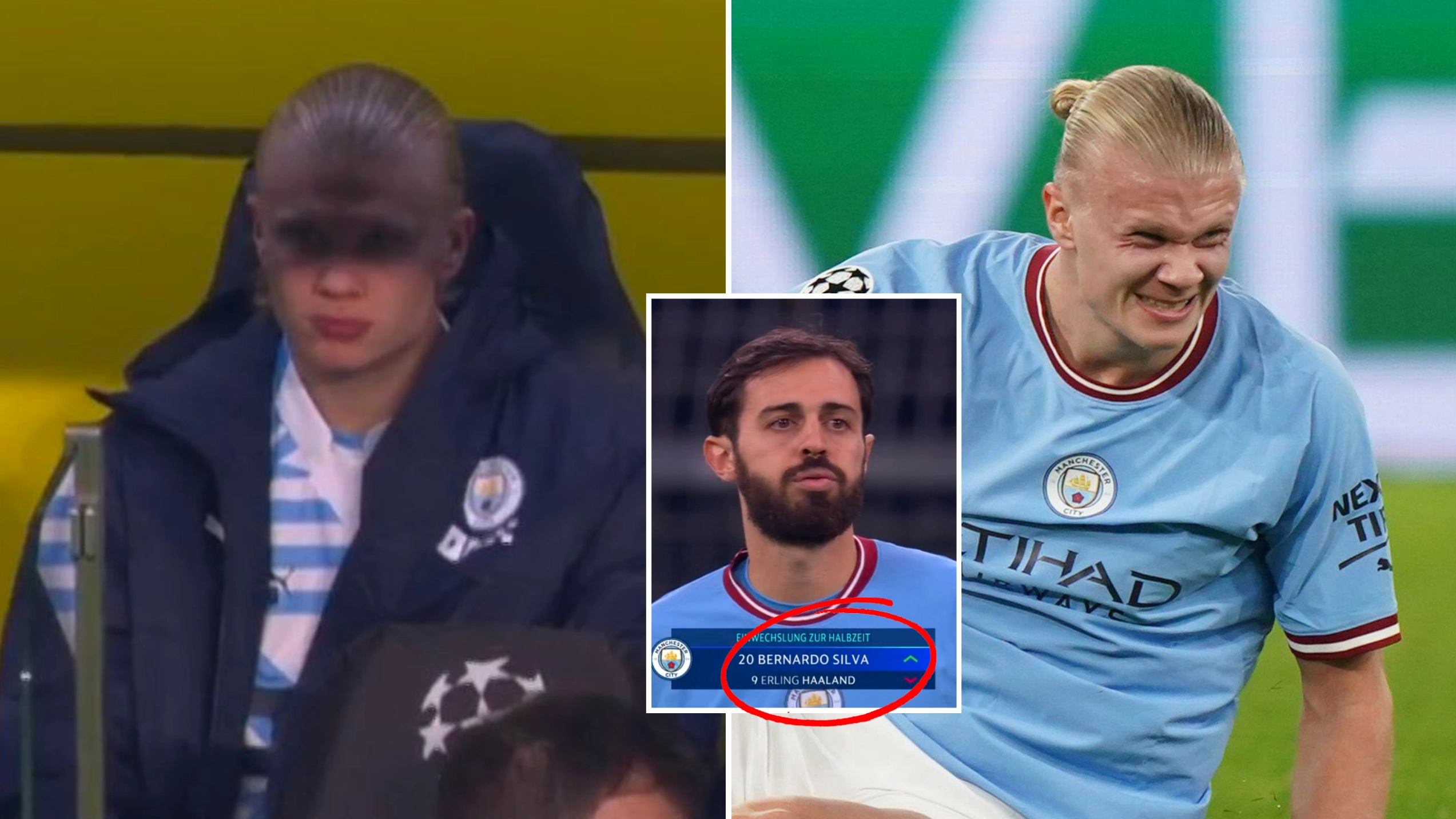 Erling Haaland lasted 45 minutes against Borussia Dortmund, he looked livid on the bench
