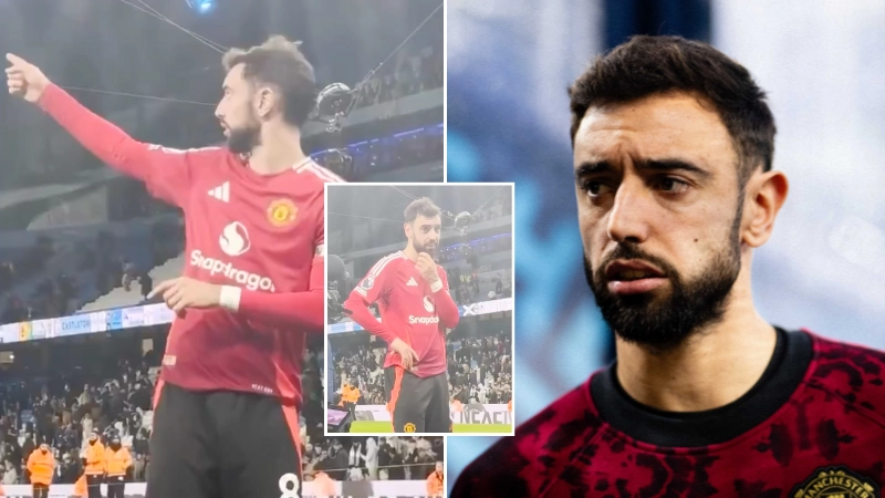 Fan footage emerges of Bruno Fernandes' interaction with Man City fans after derby win and he didn't hold back