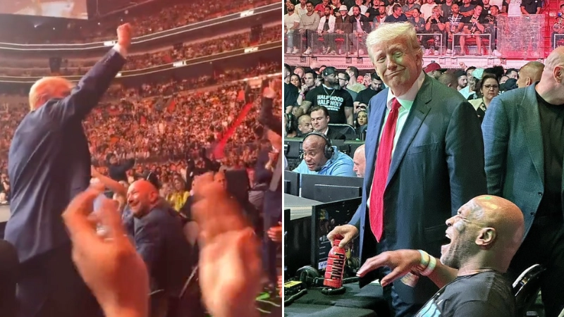 Crowd erupts at UFC 287 after they spot Donald Trump at ringside next to Mike Tyson and Dana White
