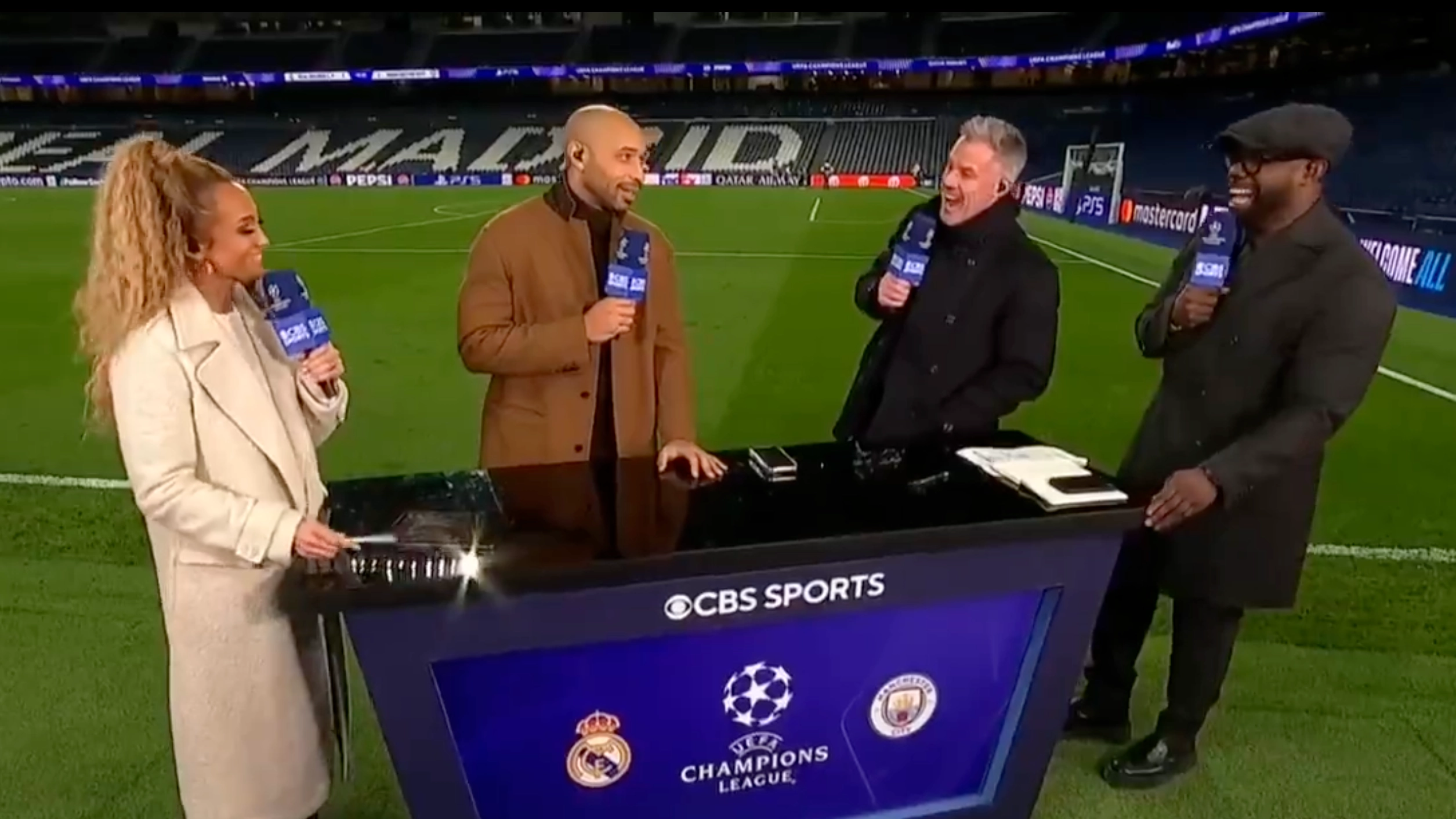 Micah Richards leaves Jamie Carragher in stitches with risqué comment to Kate Scott on CBS Sports