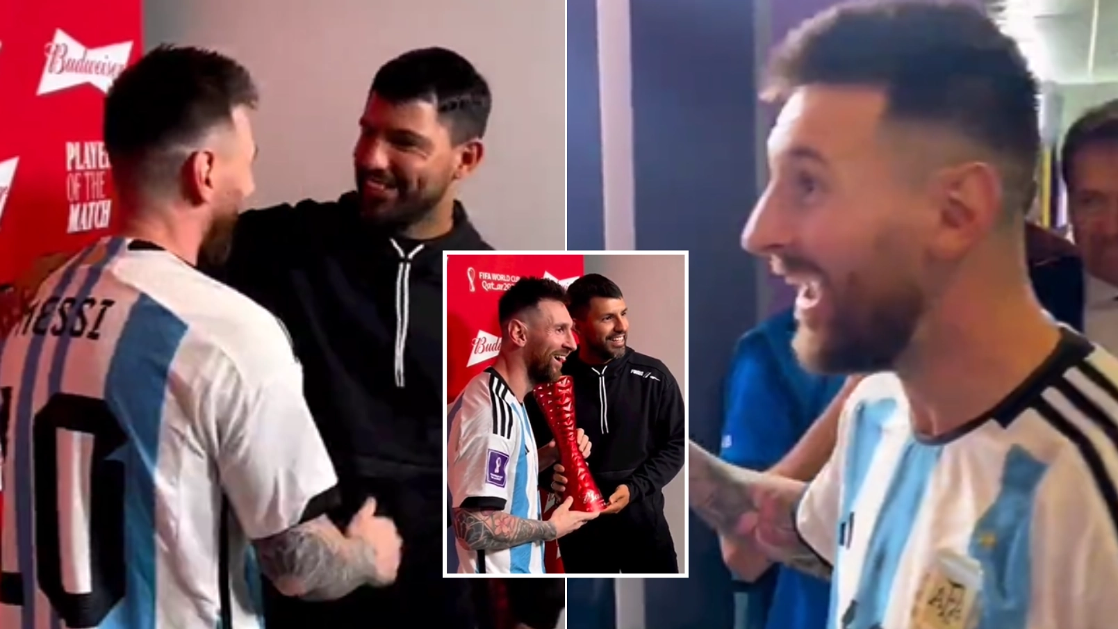 Lionel Messi's face lit up when he saw Sergio Aguero during the 'Player of the Match' ceremony