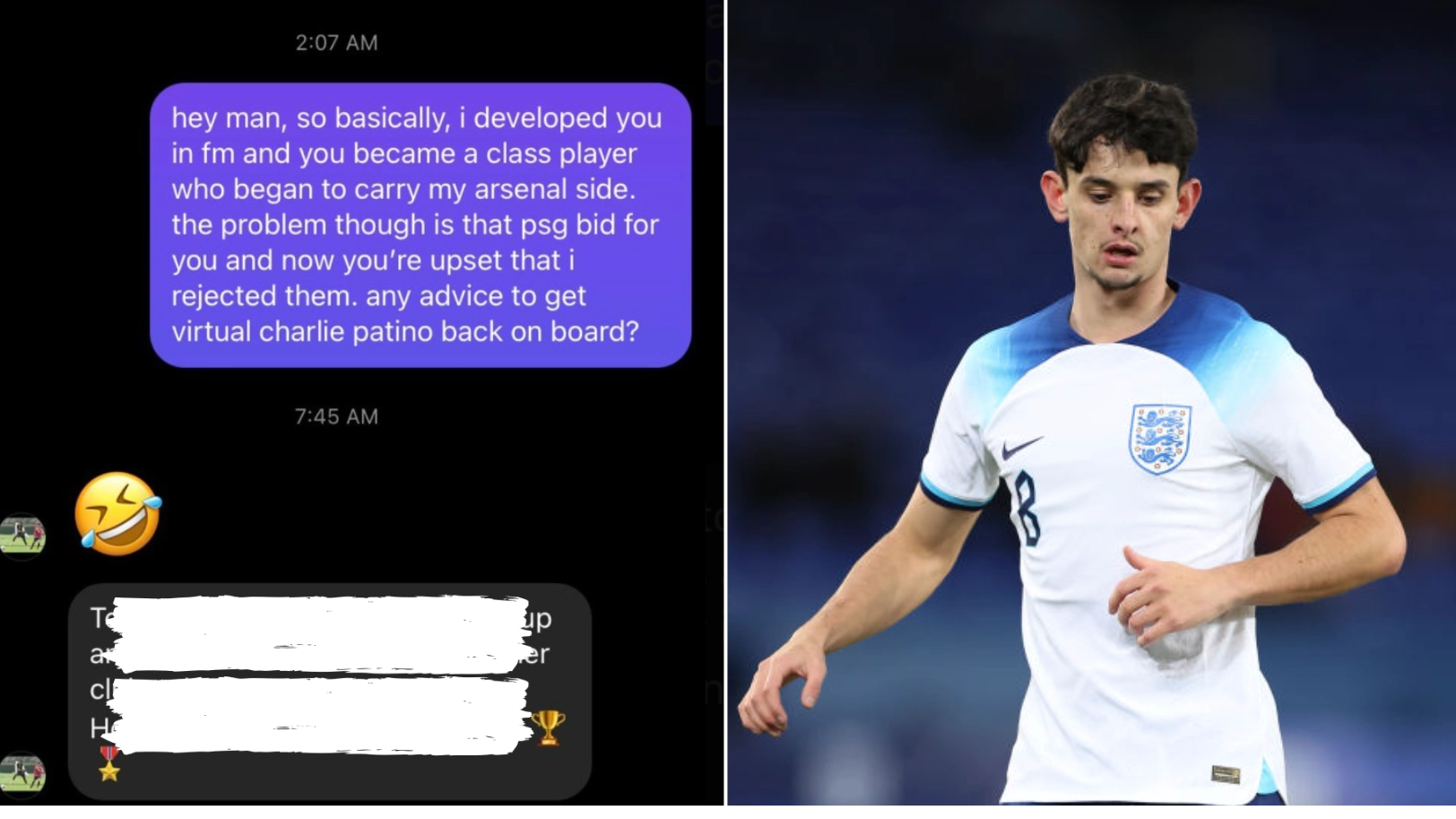 Arsenal wonderkid now in Championship gave hilarious response to fake PSG transfer interest