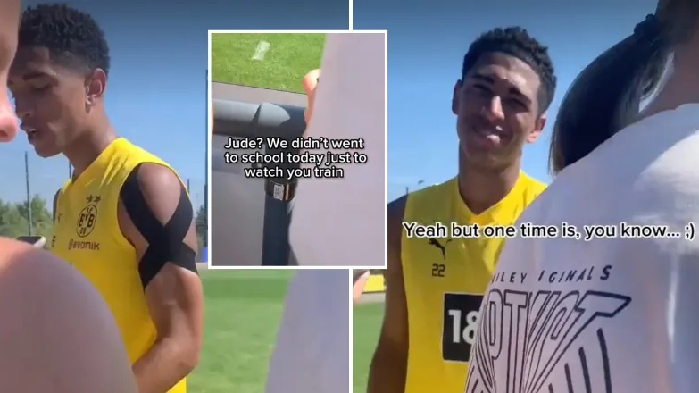 Jude Bellingham’s reaction to being told people skipped school to watch him train is priceless
