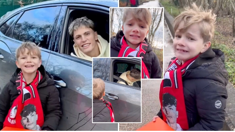 Alejandro Garnacho makes young Man United fan cry with gift after overhead kick vs Everton