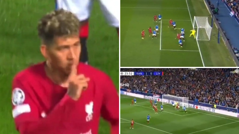 Roberto Firmino equalises for Liverpool against Rangers, he's carrying the club right now