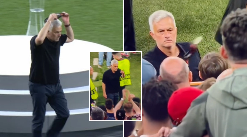 Footage shows Jose Mourinho throwing his Europa League runners-up medal into the crowd