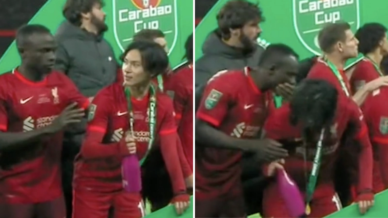 Sadio Mane Asked Taki Minamino Not To Spray Champagne, He Respectfully Put It Down