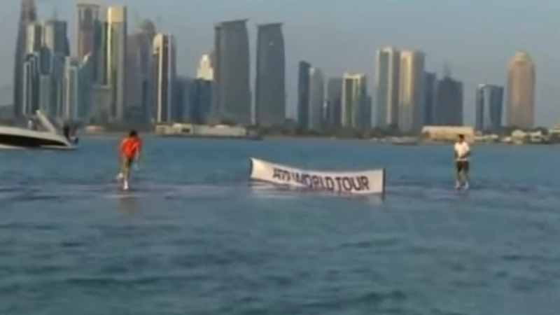 Roger Federer played Rafael Nadal 'on water' using specially designed court and the footage is incredible