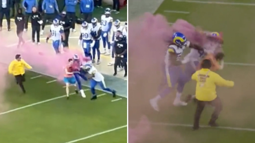 Flare-wielding streaker gets folded like a deck chair by 240-pound NFL star