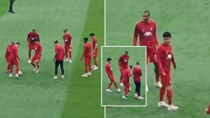 Liverpool fans get their first look at Wataru Endo in pre-match rondo