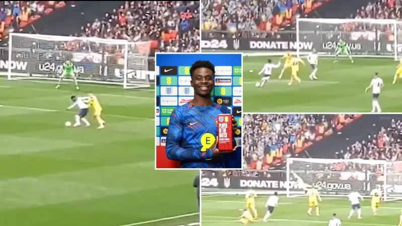 New footage of Bukayo Saka's stunning strike in England's victory over Ukraine emerges, his wondergoal gets better and better