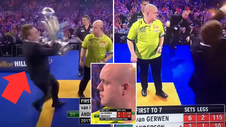 Michael van Gerwen left in shock after fan stole World Darts Championship trophy in middle of final