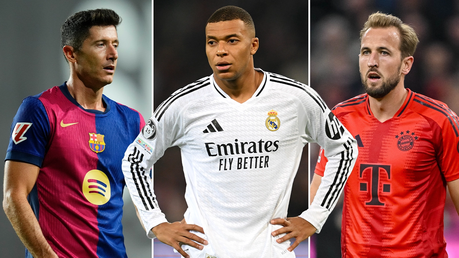 Kylian Mbappe, Harry Kane and Robert Lewandowski's stats this season compared and there's a clear winner
