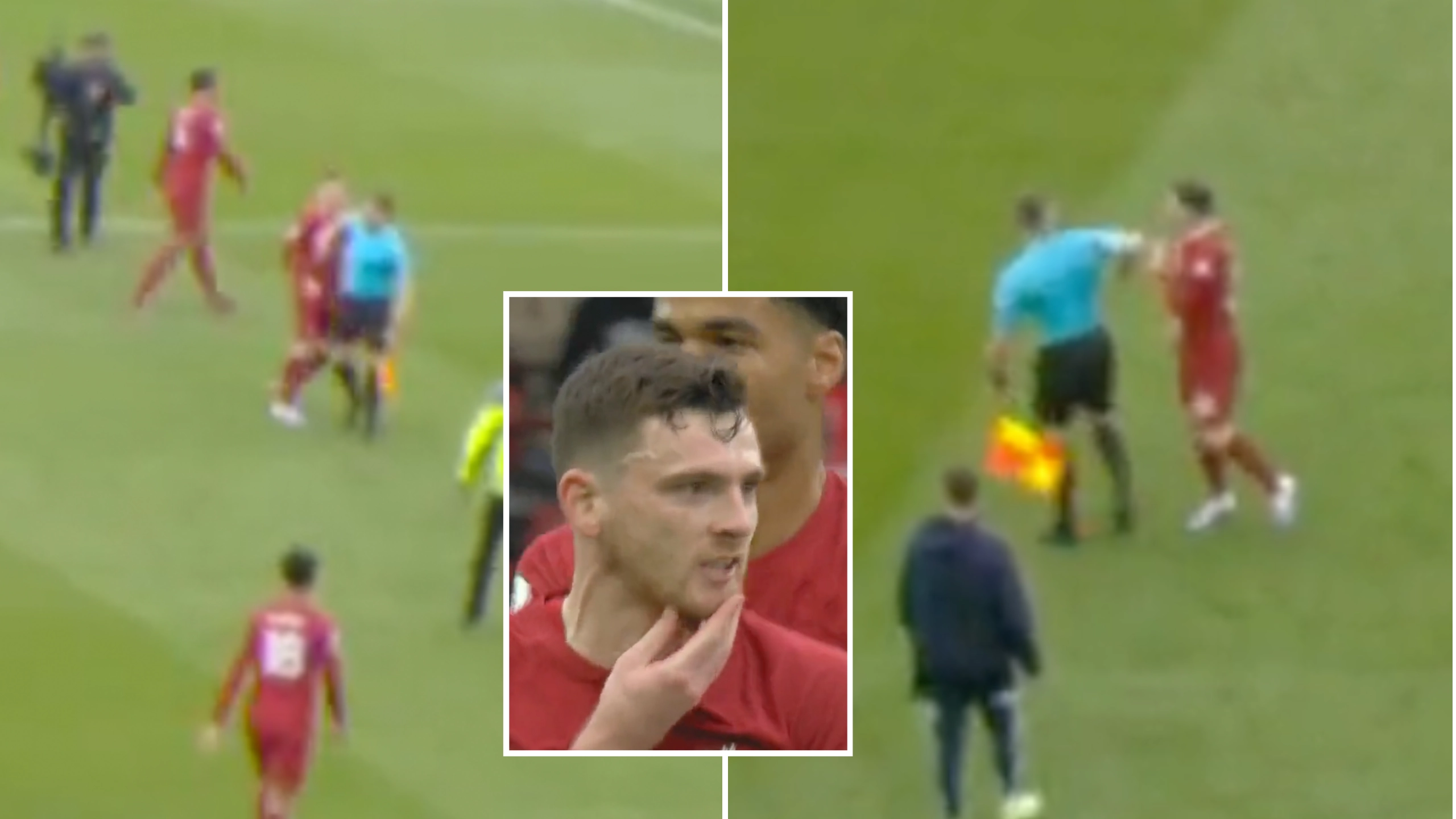 Liverpool's Andy Robertson appears to be elbowed by linesman in shocking footage