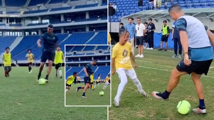Cristiano Ronaldo plays football with kids during Al Nassr’s pre-season tour of Japan