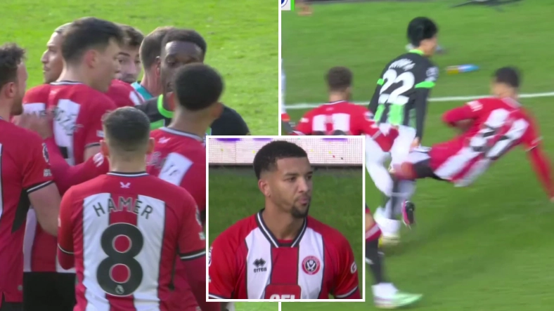 Mason Holgate shown red card following the 'quickest VAR overturn' after sickening tackle on Kaoru Mitoma