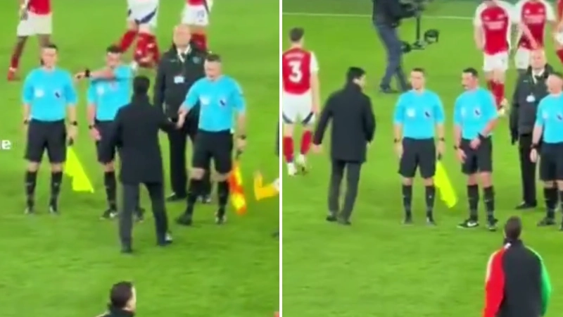 Unseen footage of Mikel Arteta and Michael Oliver at full-time of Arsenal's win against Wolves has got people talking