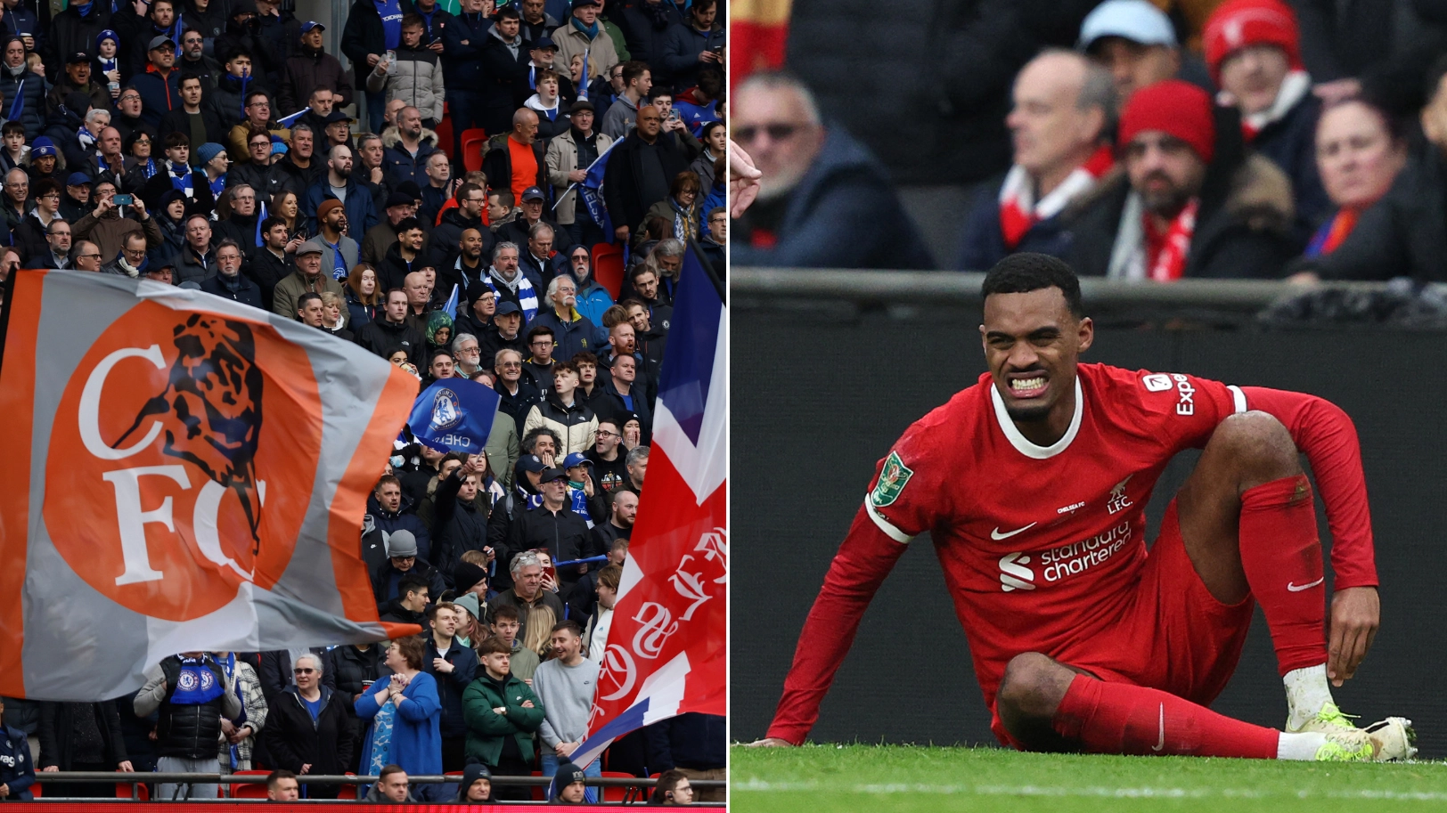Chelsea fans heard singing controversial chant while Ryan Gravenberch was being treated in Carabao Cup final