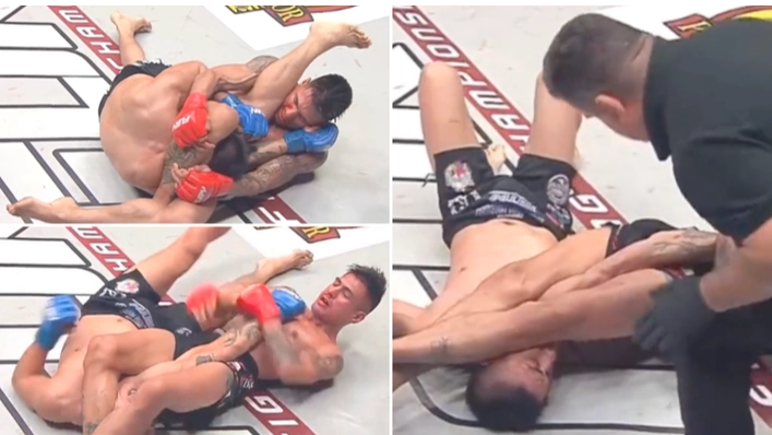 Disturbing viral video shows the moment an MMA fighter is forced to tap out twice after referee blunder