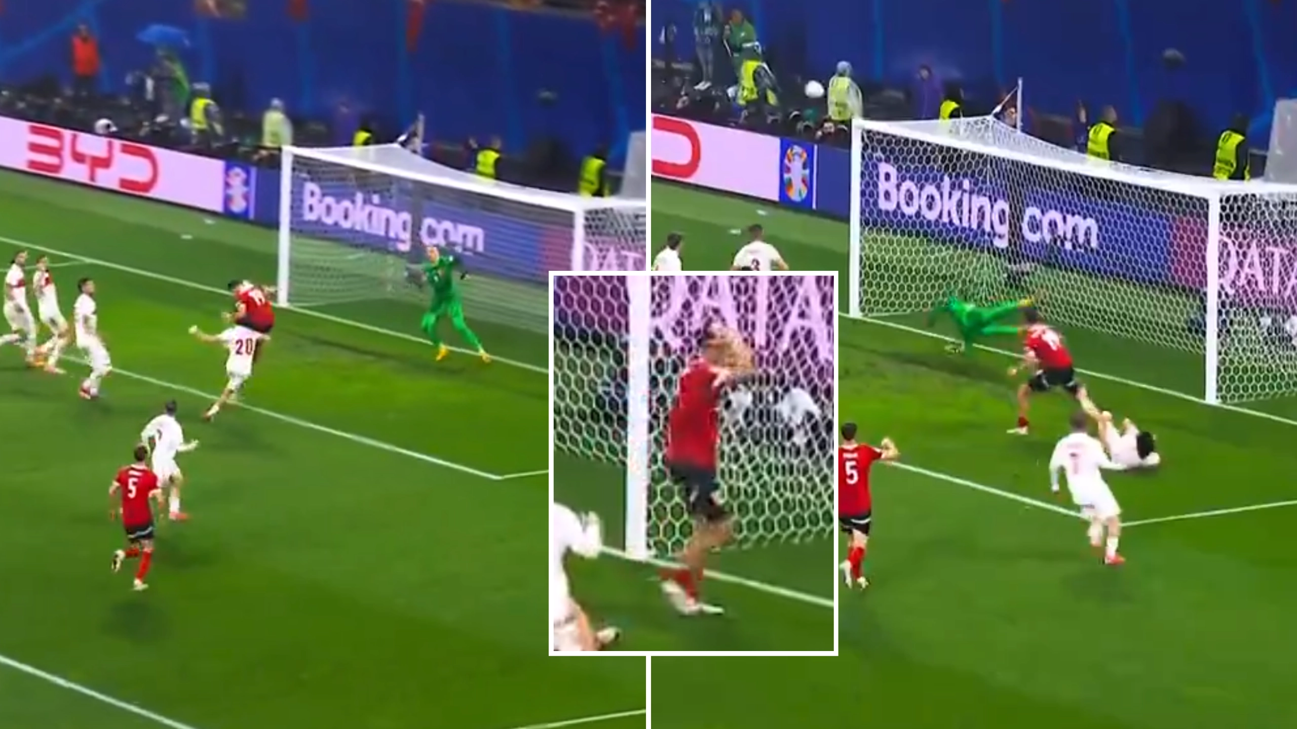 Turkey goalkeeper Mert Gunok makes one of the all-time great saves to deny Austria in the last seconds