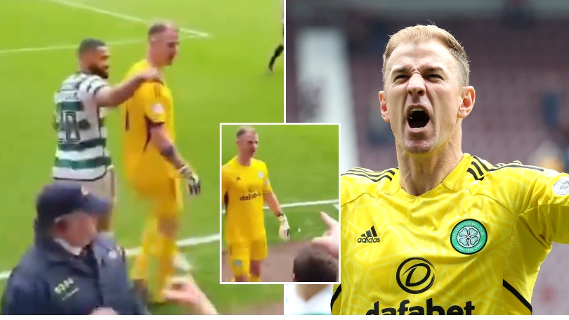 Footage shows Joe Hart had to dragged away from Hearts fans after conceding penalty