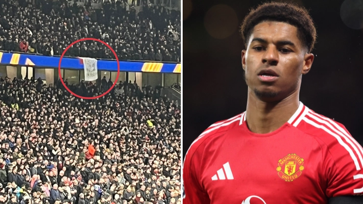 Man Utd fans slammed after Marcus Rashford banner spotted in away end vs Tottenham