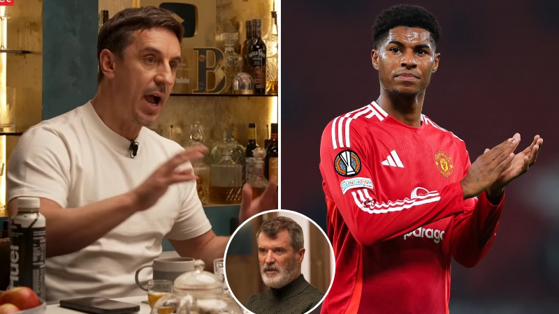 Gary Neville criticises Marcus Rashford for 'unprofessional' thing he did during international break but Roy Keane disagrees
