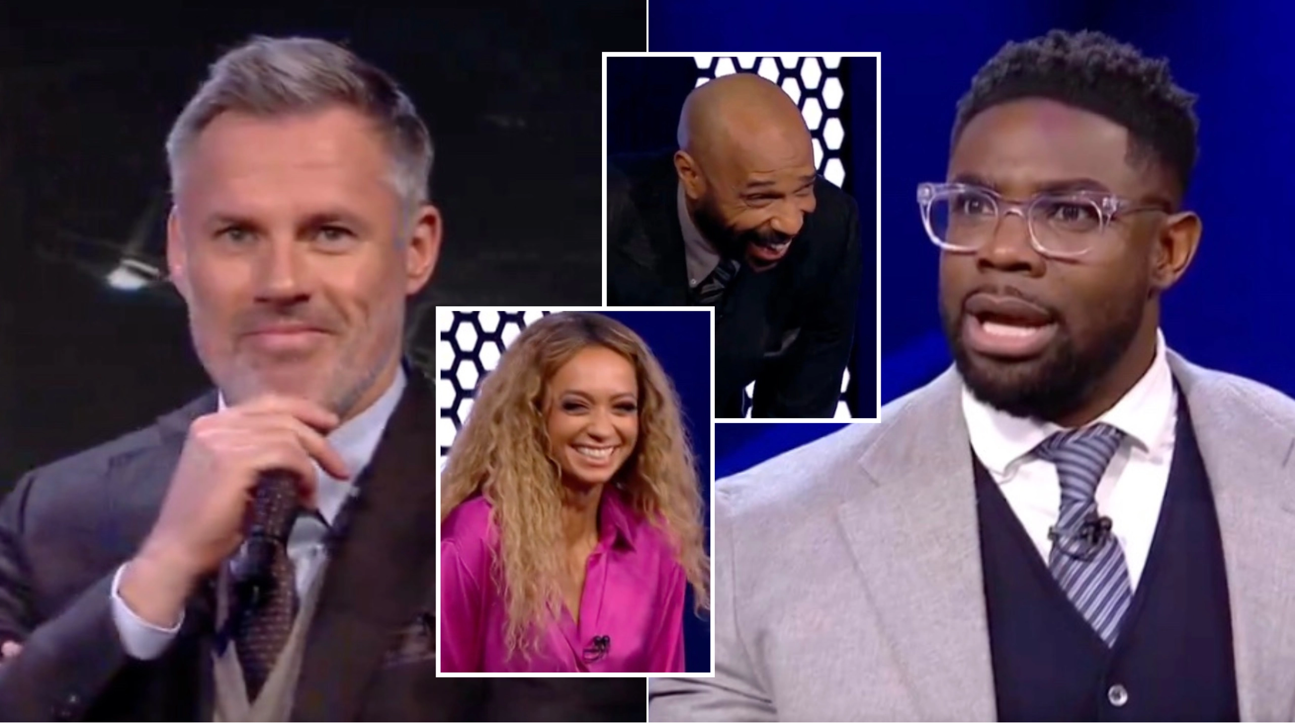 Micah Richards breaks the news to Jamie Carragher that Liverpool are 1-0 down to Luton