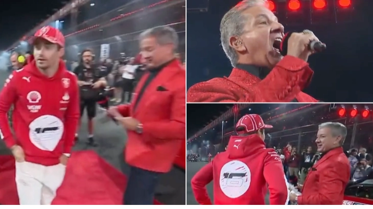 Charles Leclerc mistakes Bruce Buffer for interviewer in awkward moment after Las Vegas GP intro