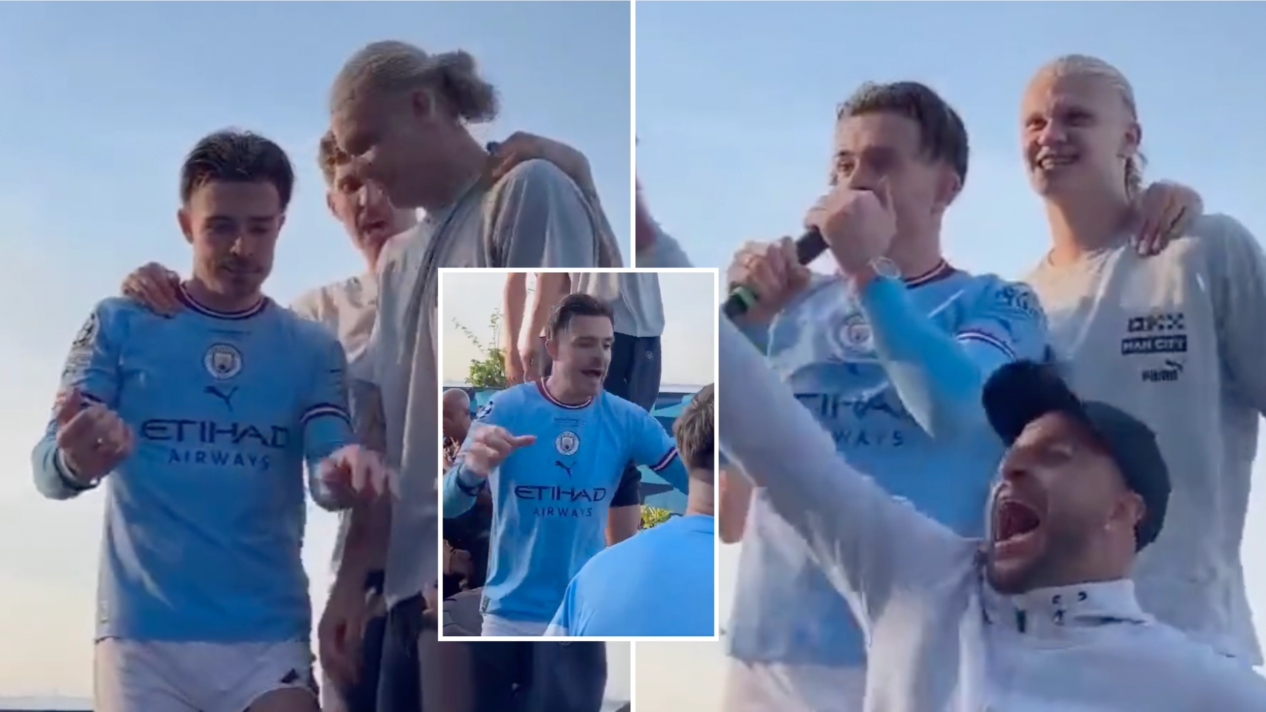 Jack Grealish pictured partying in his full kit the morning after winning the Champions League