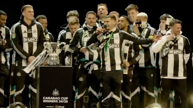 BBC forced to apologise after Bruno Guimaraes incident was broadcast live on TV during Newcastle's Carabao Cup celebrations