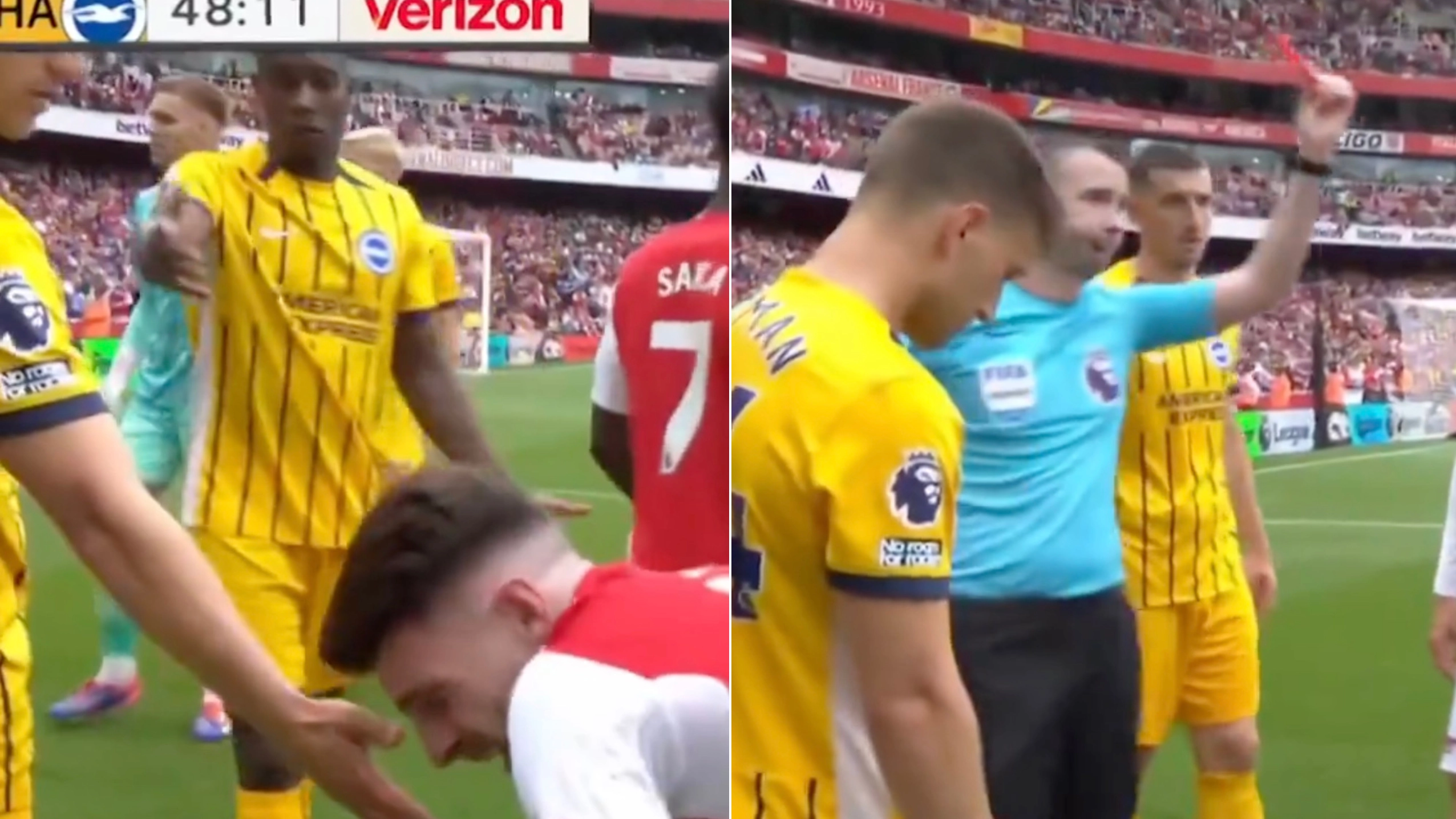New footage of Declan Rice controversy reveals what Danny Welbeck told referee Chris Kavanagh before giving Arsenal star red card