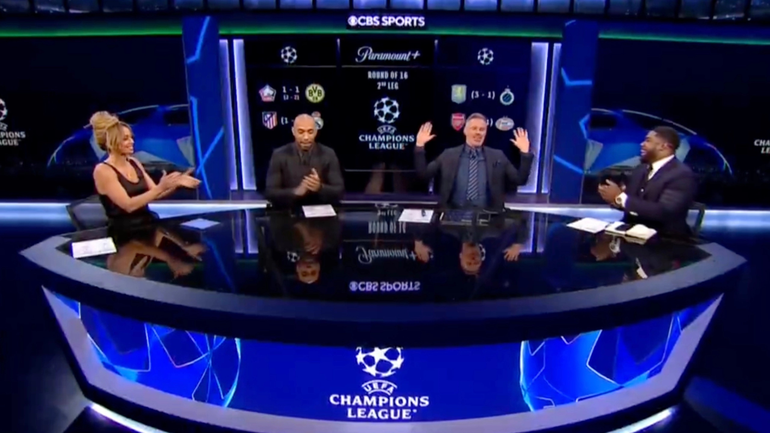 Jamie Carragher couldn't believe what he was hearing as Kate Scott 'cooks' him with the most brutal introduction in CBS history
