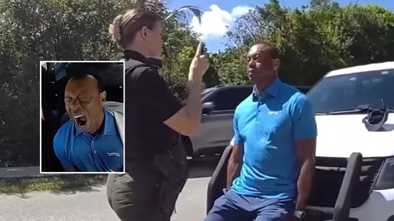 Bodycam footage shows stunned Tiger Woods being handcuffed after crash