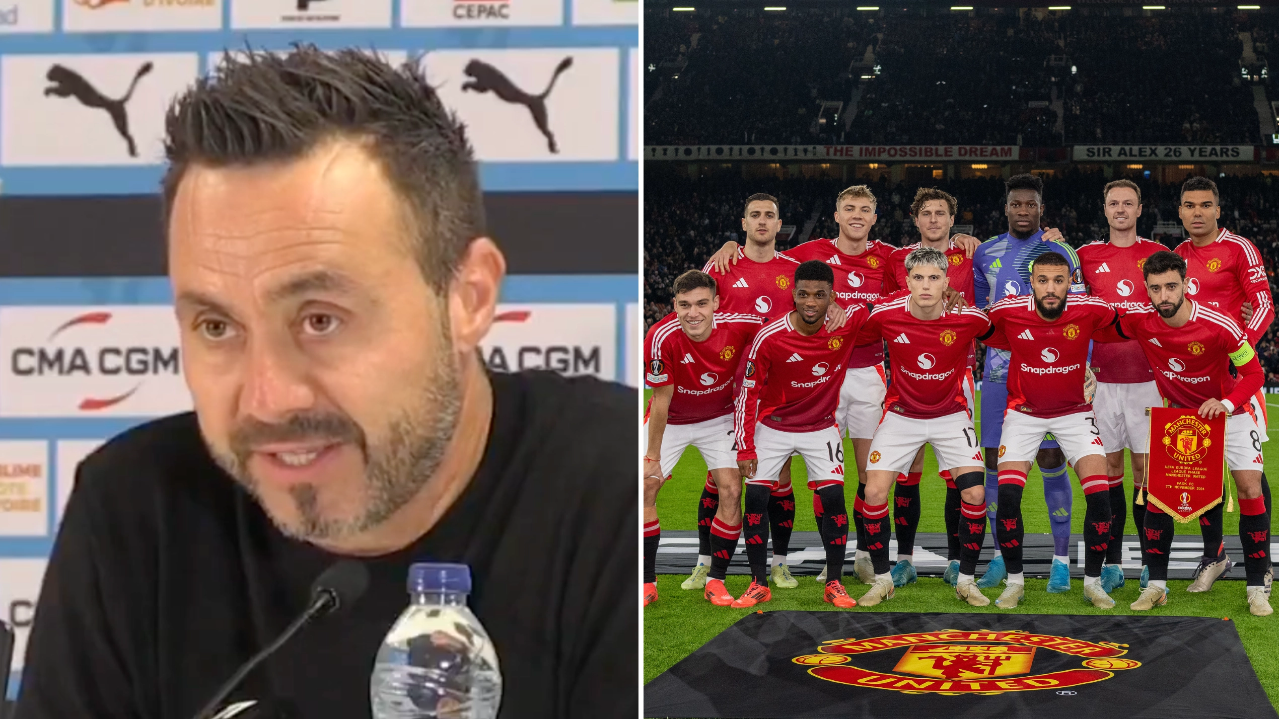 Roberto De Zerbi 'revealed Man Utd contract offer to Marseille squad' but made sure one key detail was blurred out