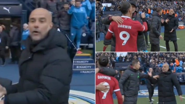 Pep Guardiola in heated discussion with Darwin Nunez after Man City vs Liverpool