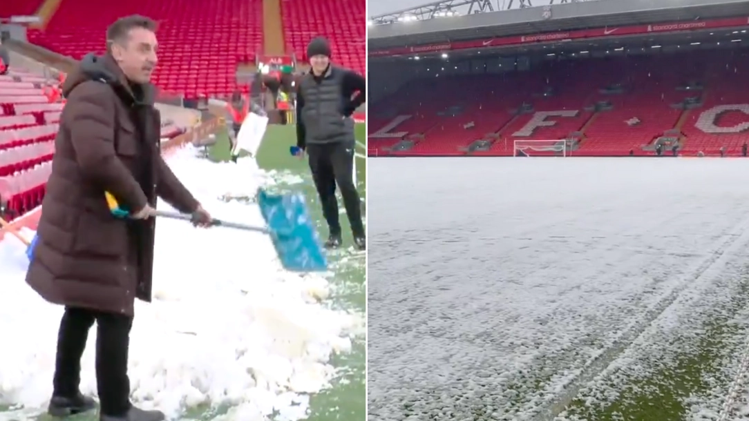 Fans notice what Gary Neville did to try and get Liverpool vs Man United called off after heavy snow