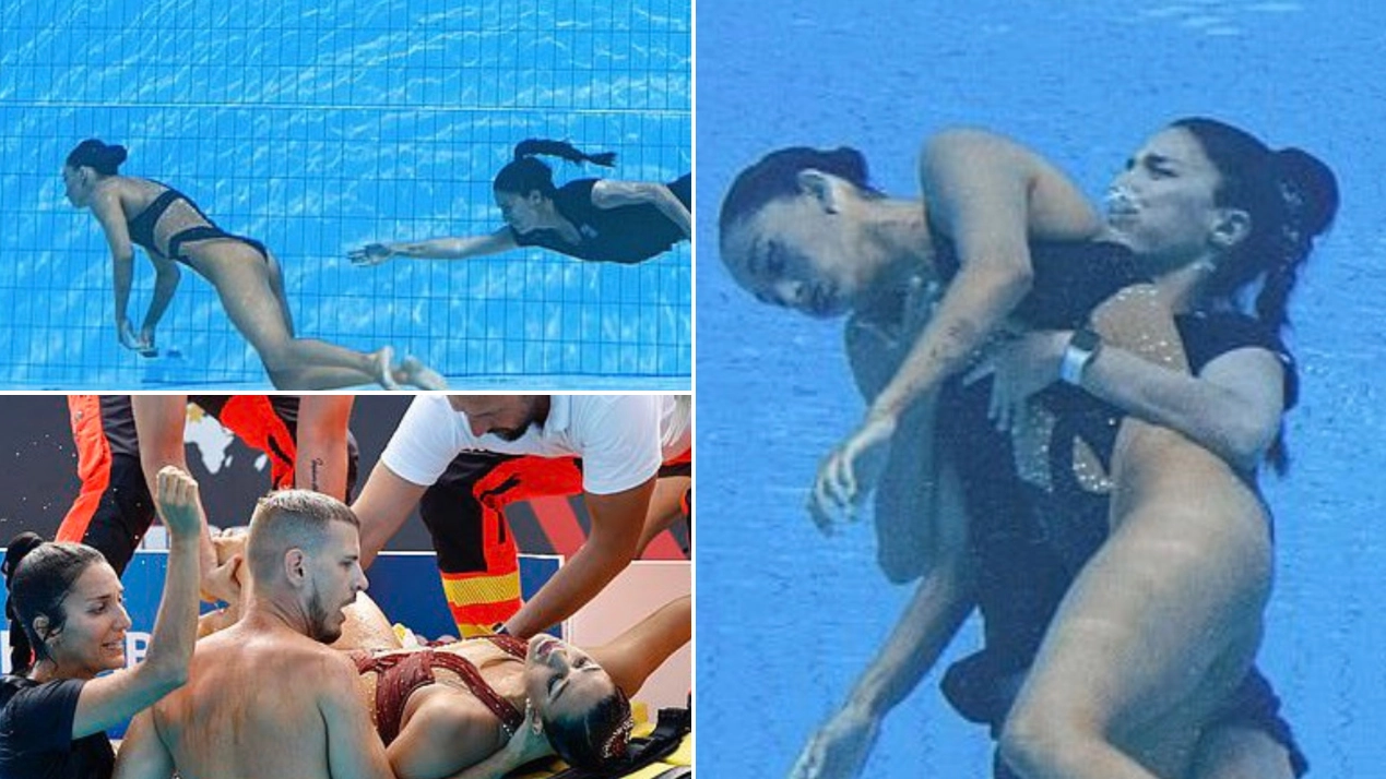Incredible moment coach saves swimmer's life after she faints in the pool