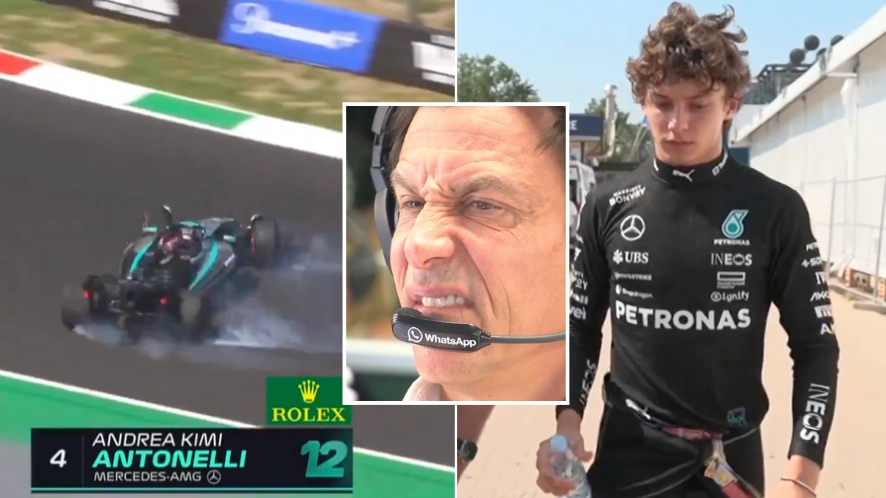 Fans react to Toto Wolff's team radio message after Kimi Antonelli suffered huge crash in first F1 practice session