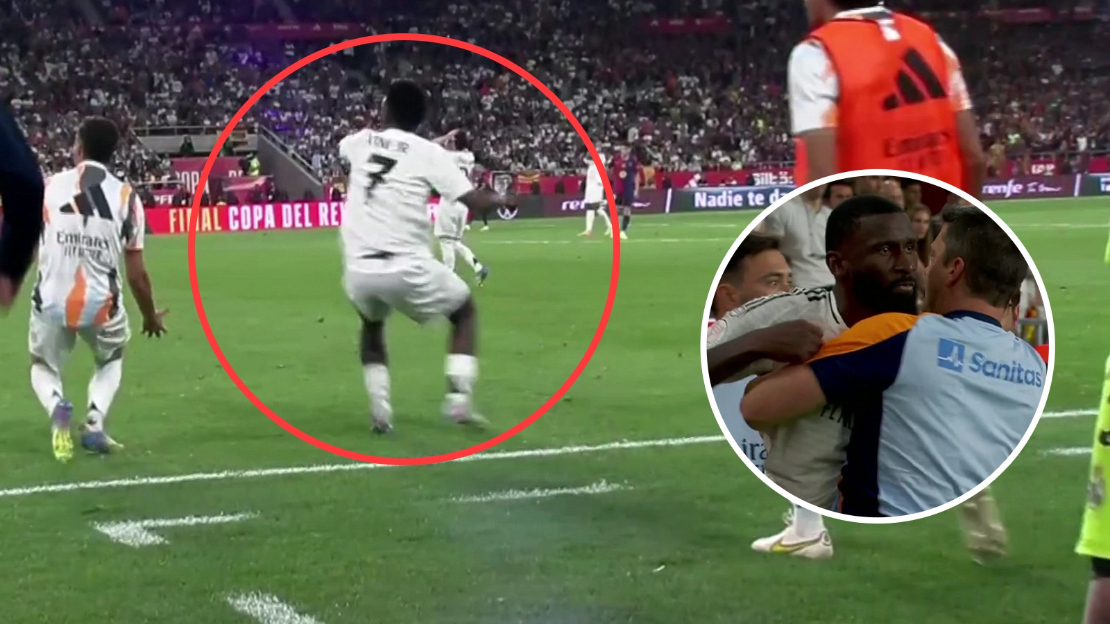 Real Madrid stars slammed for disgusting act during Copa del Rey final as Antonio Rudiger sent off and held back by teammates