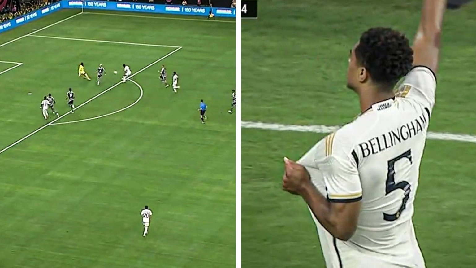 Jude Bellingham scores his first goal for Real Madrid, he caught Andre Onana off his line
