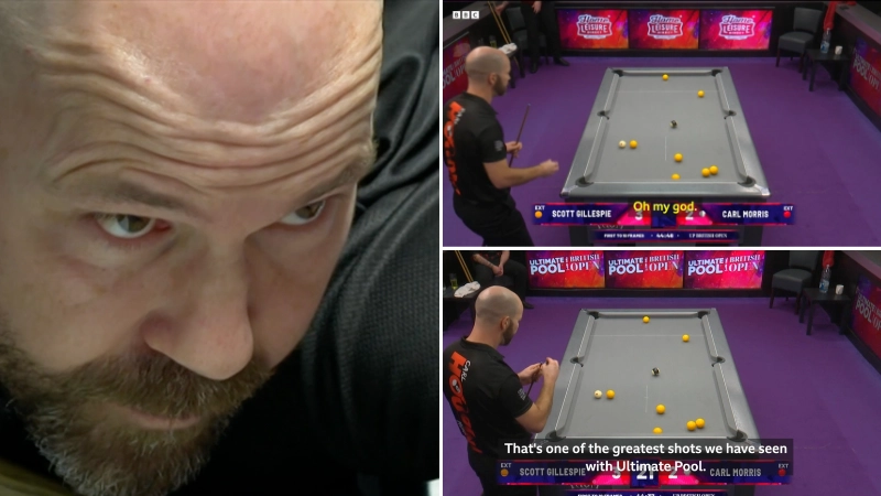 Pool player nails 'one in 10,000' shot twice to leave commentators completely stunned