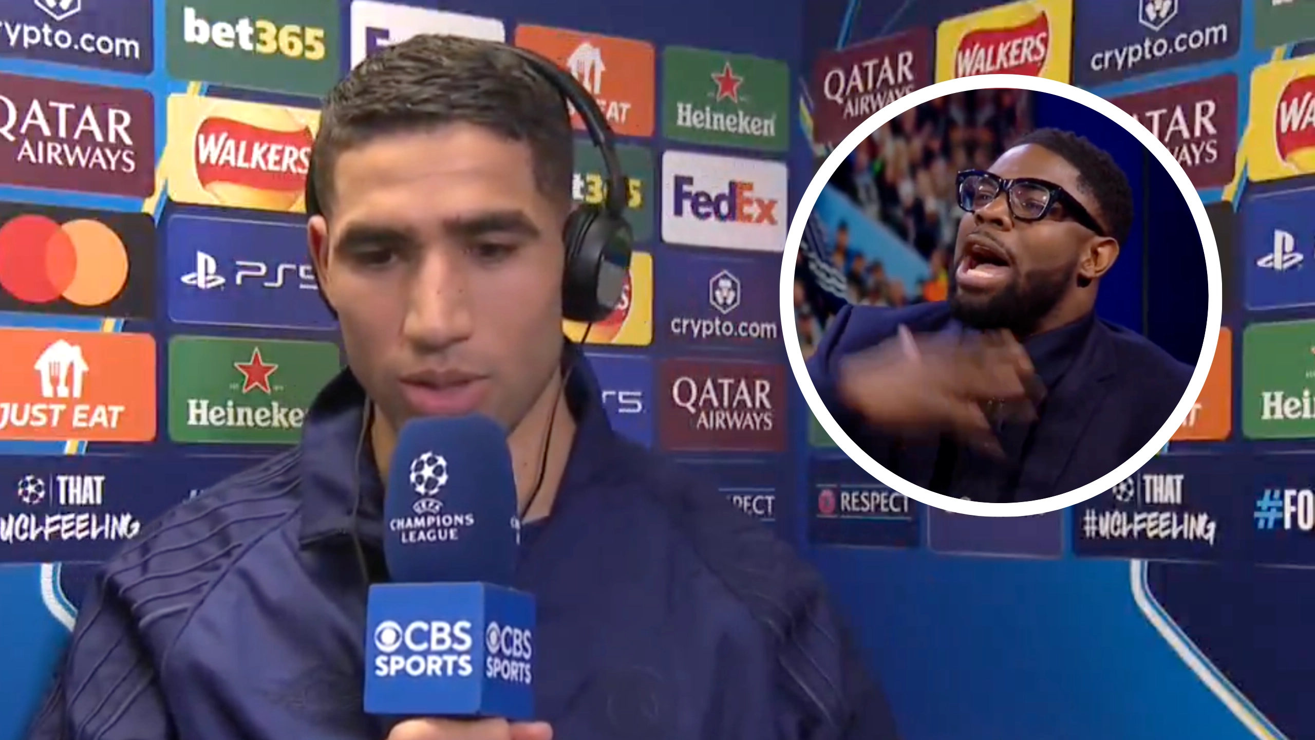 Achraf Hakimi halts CBS interview to ask Micah Richards question that leaves him 'stuttering'