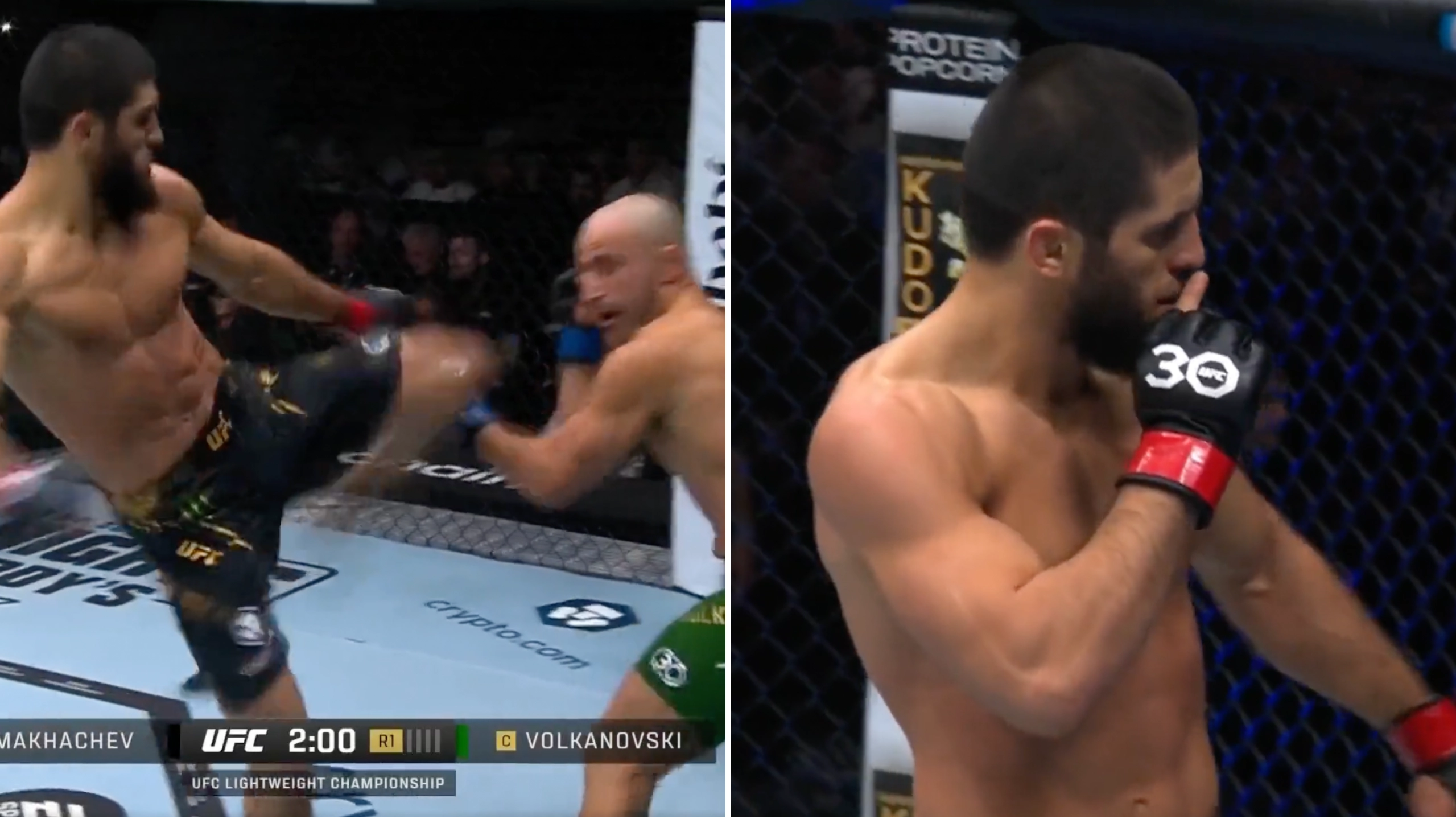 Islam Makhachev sends Alexander Volkanovski to the shadow realm with insane head-kick