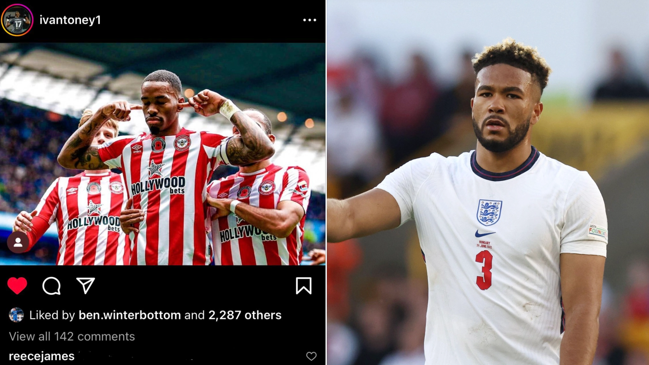 Reece James posts 'cryptic' response to Ivan Toney brace, he isn't happy