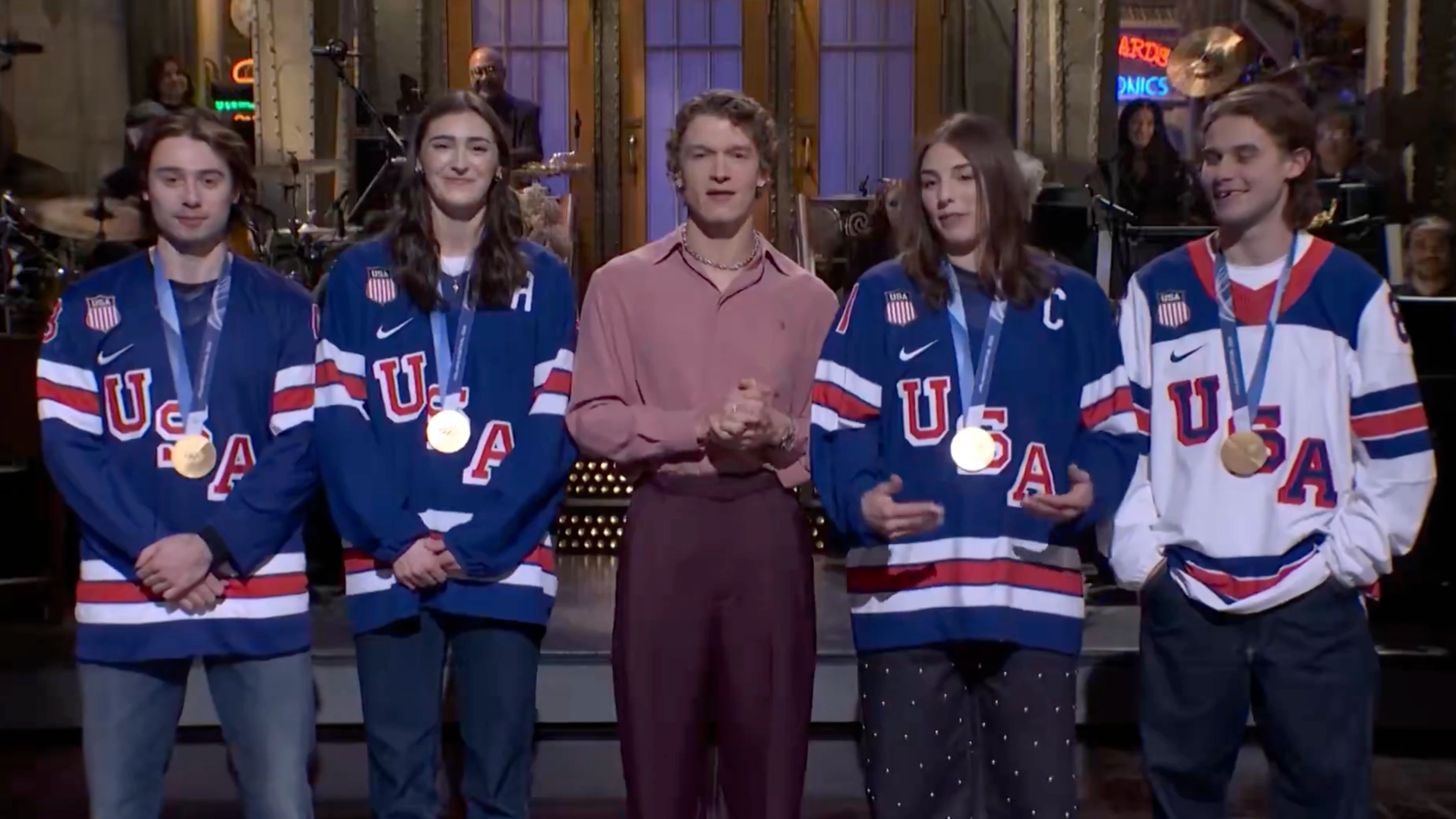 Donald Trump mocked by USA women's hockey team during Saturday Night Live