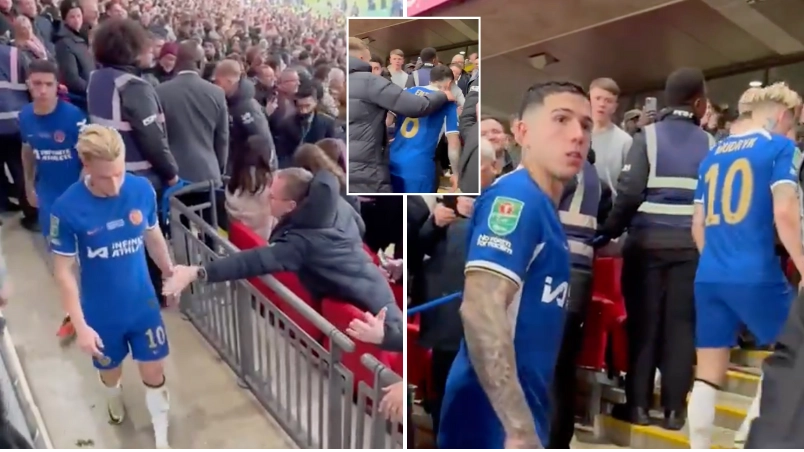 Enzo Fernandez had to be restrained when Liverpool fan mocked Chelsea flop