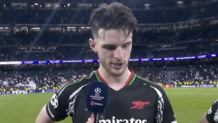 Fans think Declan Rice had to 'stop himself' accidentally saying one thing in interview after Real Madrid win